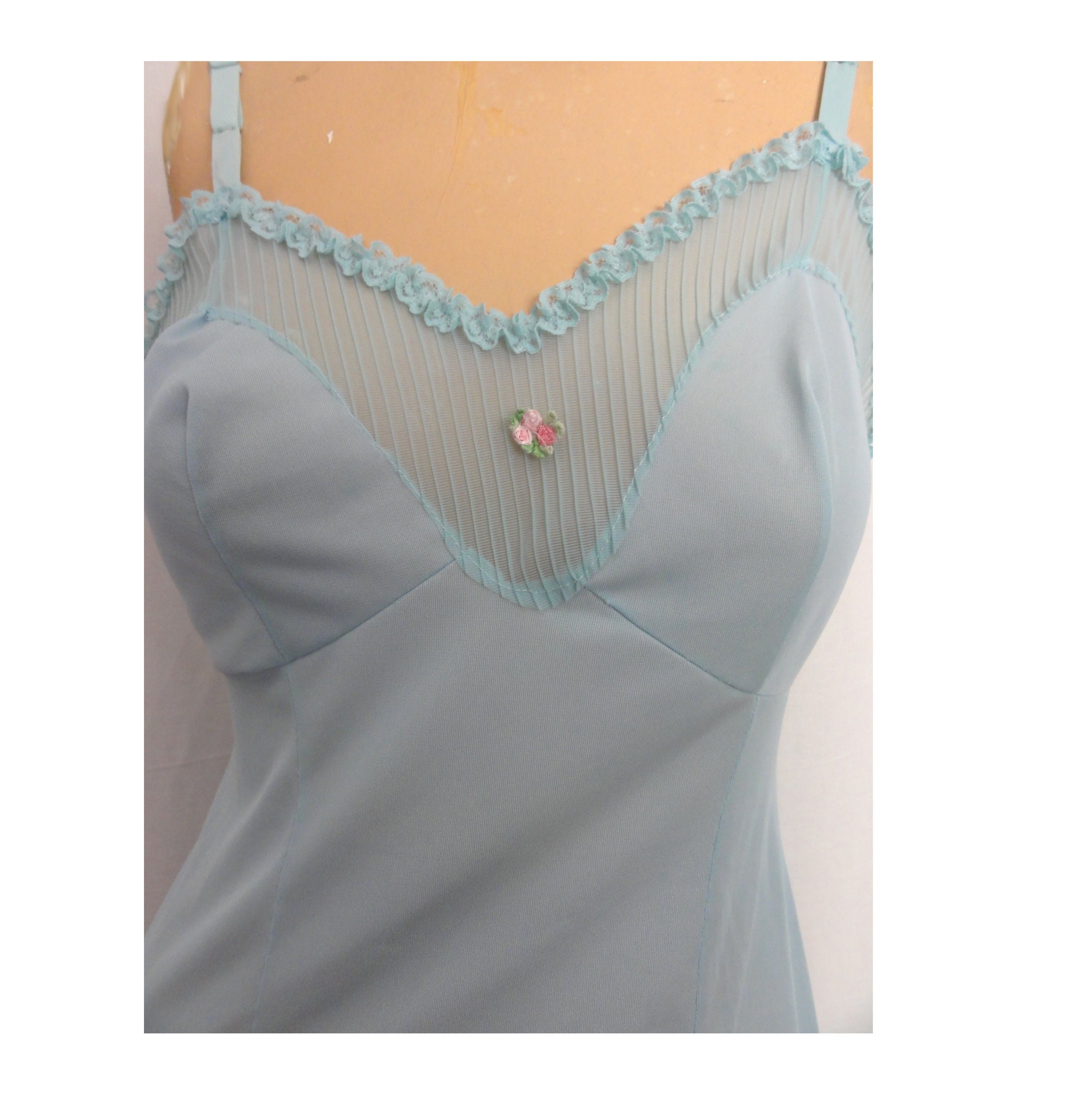 Baby Blue Mini Vintage 60s Slip Nylon Full Slip Ruffle Trim Etsy