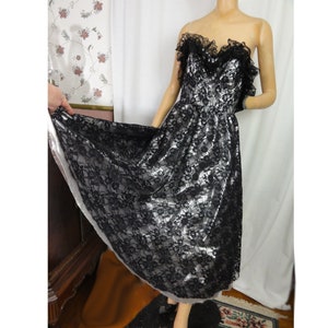 1980s Prom Black Lace and Silver Lame Party Dress Strapless Cocktail Gown image 7