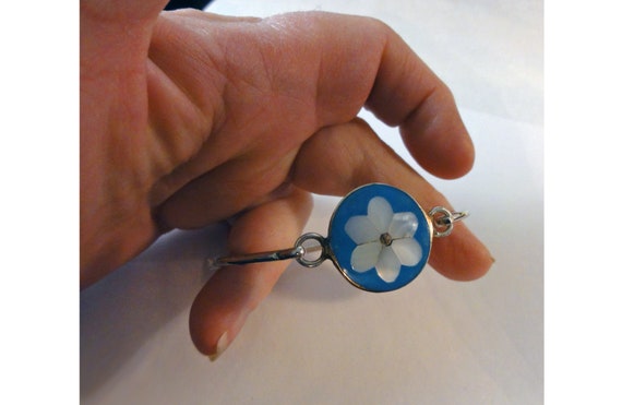 Vintage Bracelet Blue Enamel MOP Daisy Flower Boh… - image 3