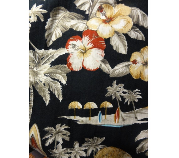 Vintage 90s Pierre Cardin Surfer Shirt: Black & Gold Palm Tree Print