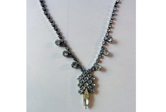 Vintage 1960s Necklace Clear Rhinestone Choker Pr… - image 1