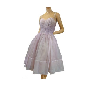 Vintage 1950s Prom Dress Ball Gown Orchid Pink Nylon Sweetheart Neckline Spaghetti Straps