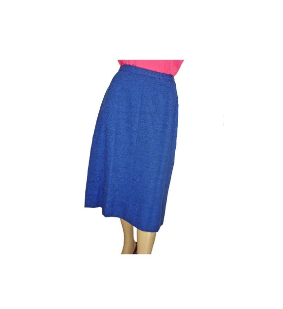 Vintage 1950s Skirt Blue Wool Secretary Schoolgir… - image 1