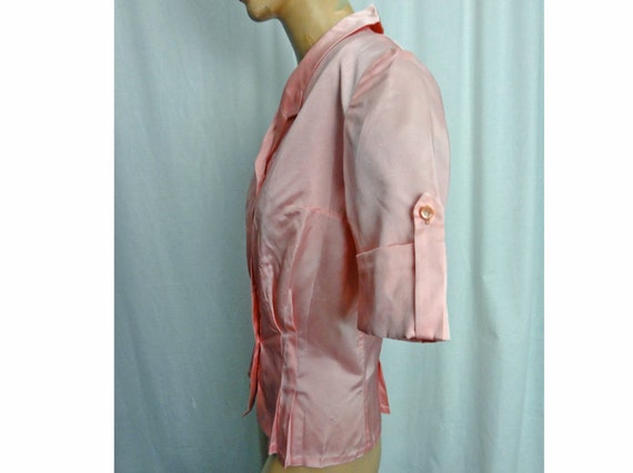 Vintage 1950s Blouse Shimmery Cold Rayon Pink Shi… - image 4