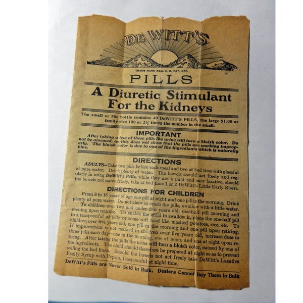 Antique Brochure Pamphlet DeWitt's Pills A Diuretic Stimulant For the Kidneys