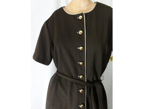 NOS Vintage 1960s-1970s Dress Brown Polyester / B… - image 5