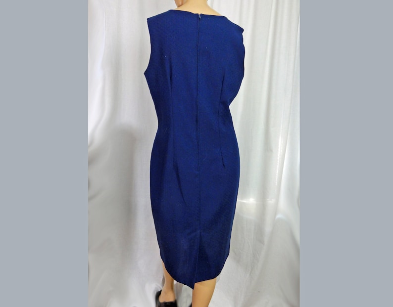 Chic 1950s Wiggle Dress Navy Blue Sheath Sleeveless Summer Frock 39 Bust image 4