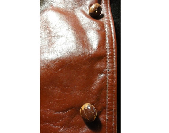 Vintage 1960s Leather Coat Zip Out Fake Fur Linin… - image 8
