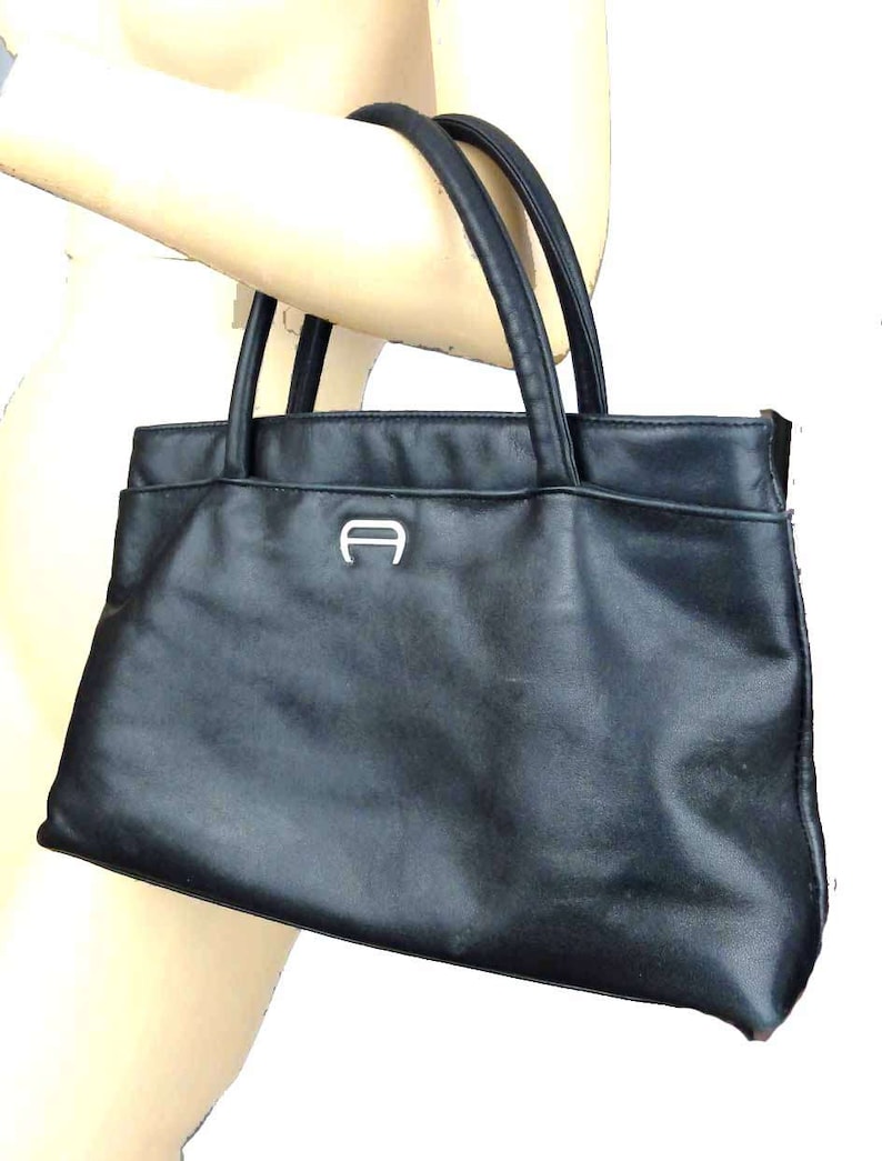 Etienne Aigner Black Handbag Vintage 60s Purse Genuine Leather Etsy