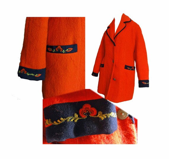 Red Wool Coat Vintage 50s Coat Nordic Stroller Car