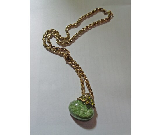 Vintage Choker Pendant Necklace Green Oval Caboch… - image 6