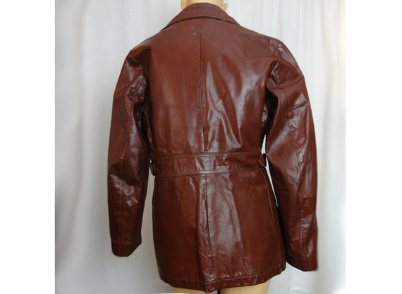 Vintage 1960s Leather Coat Zip Out Fake Fur Linin… - image 6