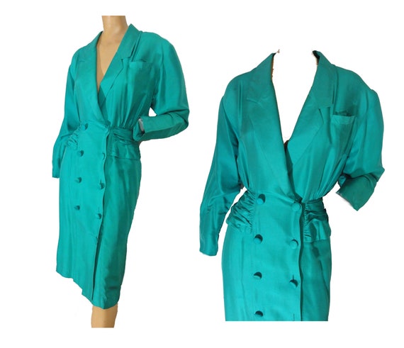 Green Silk Vintage 1980s Party Dress 80s does 40s