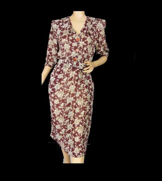Vintage 1980s Garden Party Dress Autumn Fall Colors Brown Rose Print Sheer  Chiffon Belted - Etsy