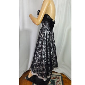 1980s Prom Black Lace and Silver Lame Party Dress Strapless Cocktail Gown image 5
