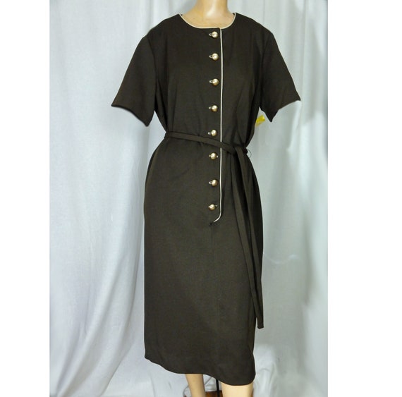 NOS Vintage 1960s-1970s Dress Brown Polyester / B… - image 3