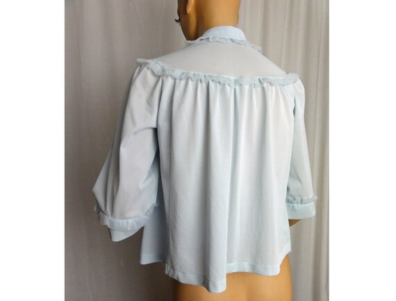 Vintage 1950s Bedjacket Baby Blue Ruffles and Ros… - image 7