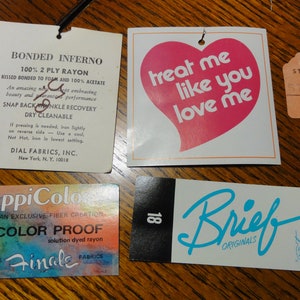 Vintage 1960s Dress Hang Tags Store Tags for Bonded Fabrics Cardboard Labels Ephemera Lot of 5