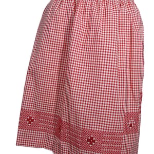 Vintage 1950s Apron Red Gingham Checks and Smocking Embroidery Handmade Granny Chic
