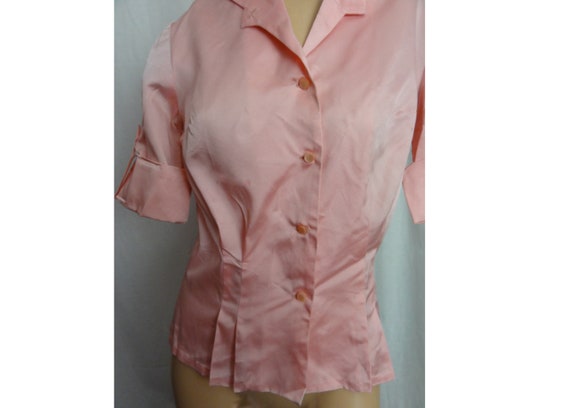 Vintage 1950s Blouse Shimmery Cold Rayon Pink Shi… - image 3