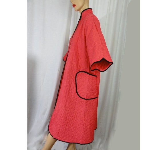 Vintage 1950s Quilted Robe Deep Salmon Pink Cotto… - image 4