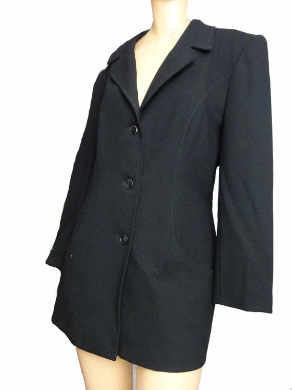 Lilli Ann Vintage 1980s Blazer Black Wool Long Bo… - image 5