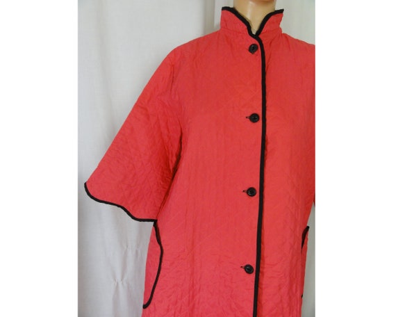 Vintage 1950s Quilted Robe Deep Salmon Pink Cotto… - image 3