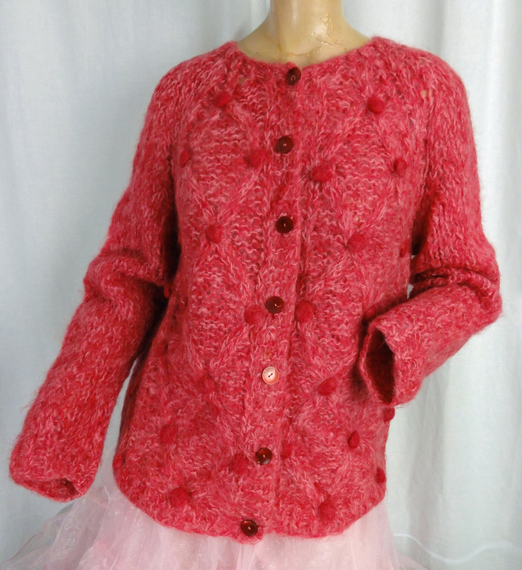 Vintage Mohair Cardigan 60s Sweater Rose Pink Chunky Knit | Etsy