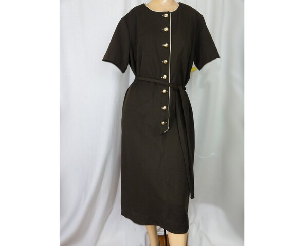 NOS Vintage 1960s-1970s Dress Brown Polyester / B… - image 4