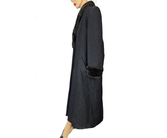 Vintage 1980s Coat Black Midi Length Wool Princes… - image 5