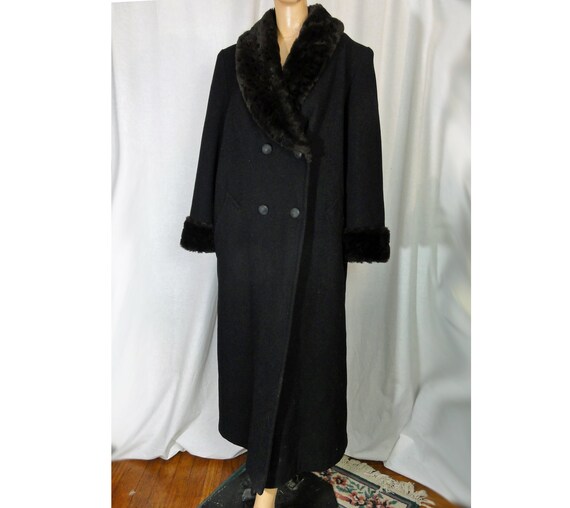 Vintage 1980s Coat Black Midi Length Wool Princes… - image 3