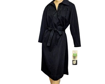 Volup NOS Vintage 1970s Dress Black Polyester Deadstock Forever Young Half Size
