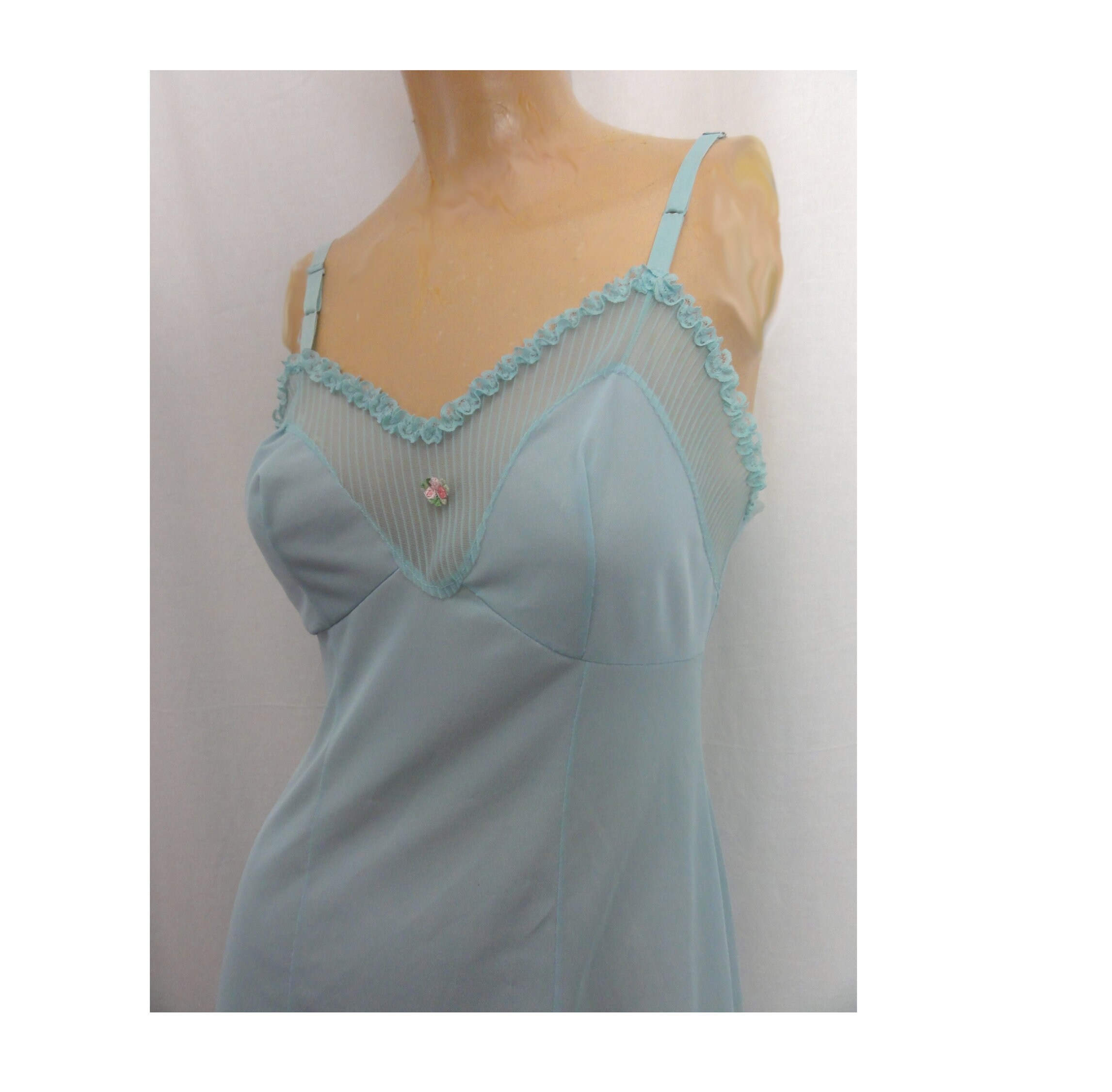 Baby Blue Mini Vintage 60s Slip Nylon Full Slip Ruffle Trim Etsy