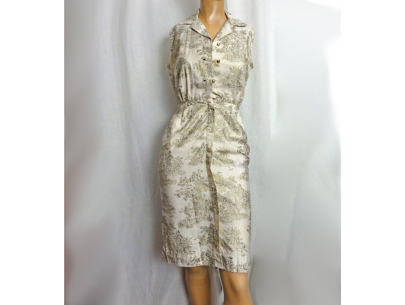 Vintage 1950s Wiggle Dress Gold Metallic Toile Pr… - image 2