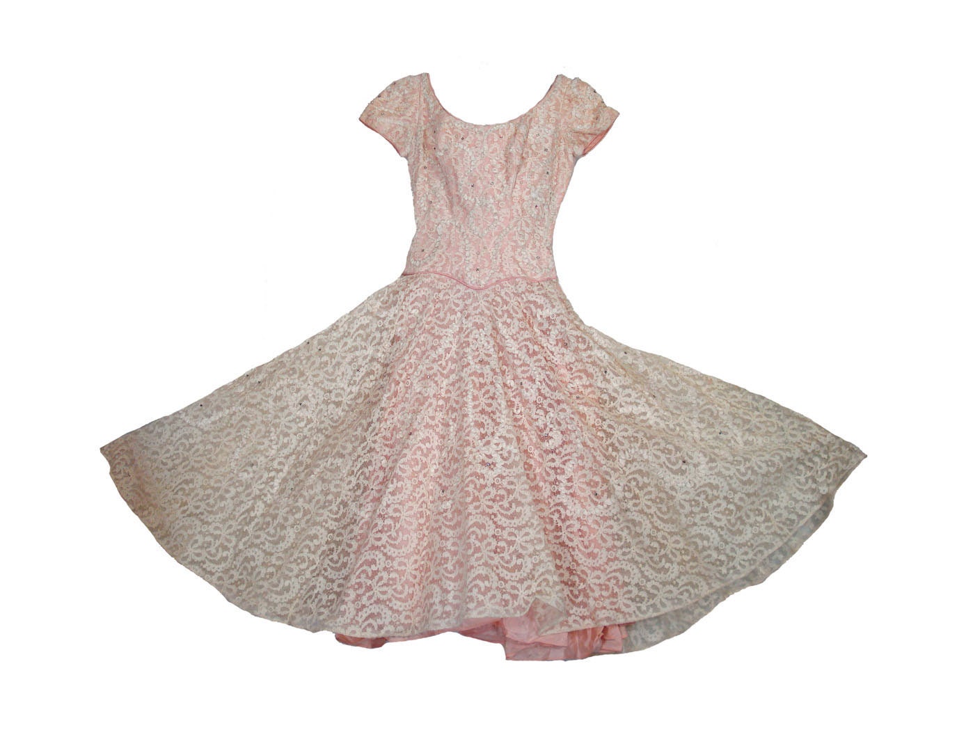 Vintage Beige Lace Party Dress