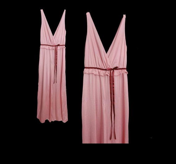 Vintage 1970s Pink Jumpsuit Catsuit Pajama Sleepw… - image 1