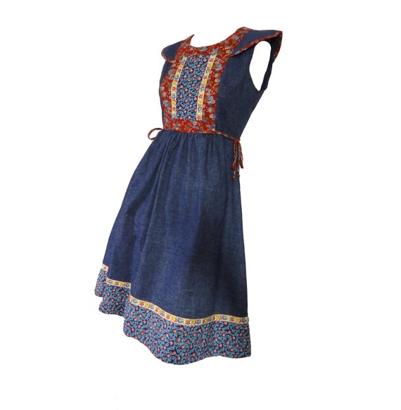 Boho Hippy Vintage 1970s Candi Jones Dress Blue J… - image 10