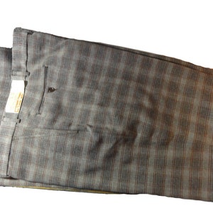 Vintage 1970s Deadstock Men&#39;s Pants Slacks Sears Plaid Polyester Wide Leg Bell Bottom Slacks 38 x 40 Brady Bunch Style