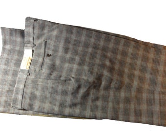 Vintage 1970s Deadstock Pants Slacks Sears Plaid Polyester Wide Leg Bell Bottom Slacks 38 x 40 Brady Bunch Style