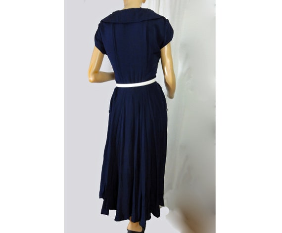 Vintage 1950s Dress Navy Blue Cocktail Party Gown… - image 5