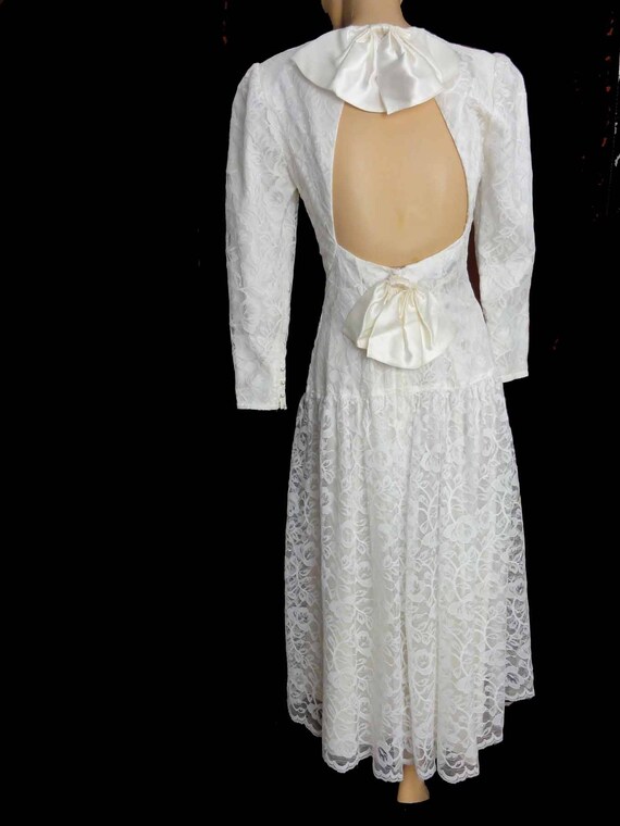 Vintage 1980s Party Dress Gunne Sax White Lace Dr… - image 3