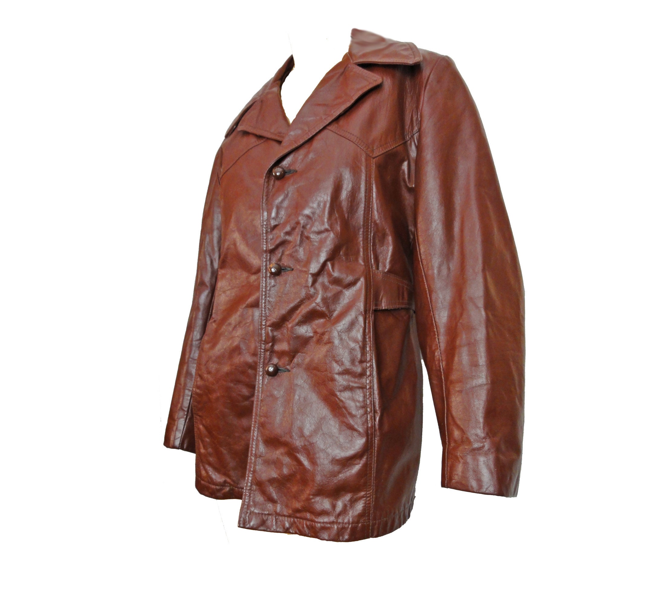 新品　LUSTER FAKE LEATHER JACKET Vintage 1960s Leather Coat Zip Out Fake Fur Lining Oxblood