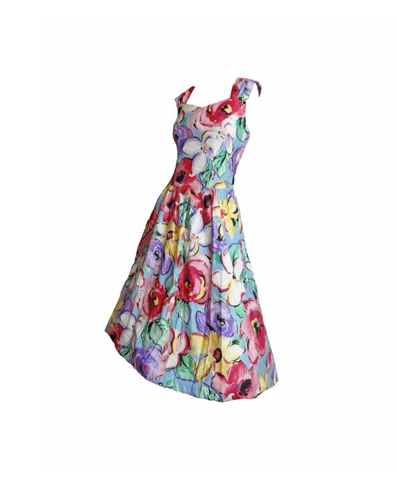 Vintage 80s Dress Garden Party Pastel Floral Cotton Sundress | Etsy