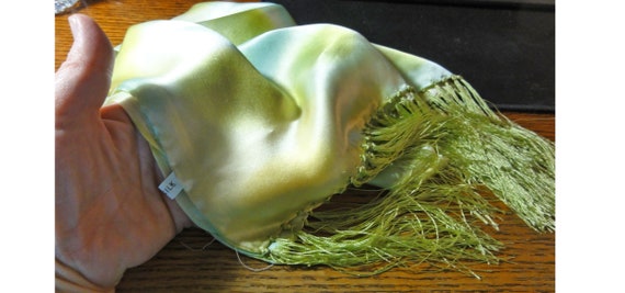 Vintage Mod 1960s Fringed Silk Scarf Lime Green G… - image 4