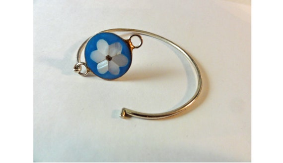 Vintage Bracelet Blue Enamel MOP Daisy Flower Boh… - image 5