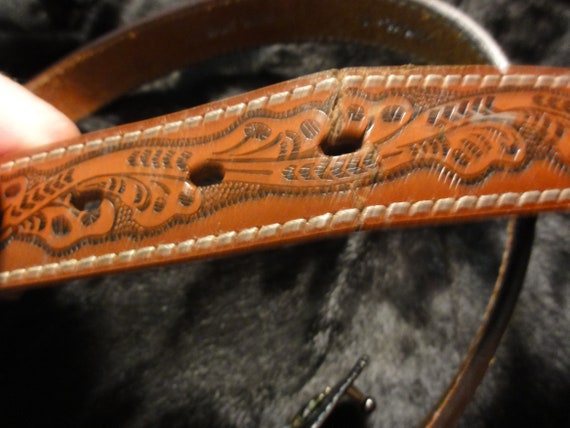 Vintage Nocona Tooled Leather Belt Bull Riding Cowboy Buckle  display picture 1
