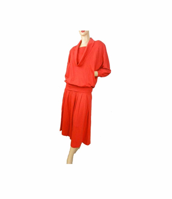 Vintage 80s Dress Two Piece Set Batwing Sleeve Ora
