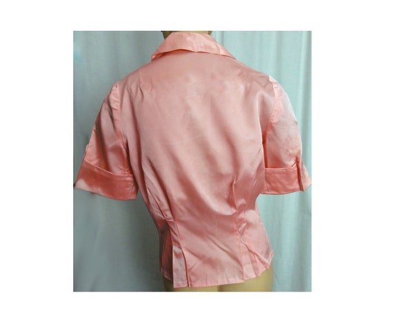 Vintage 1950s Blouse Shimmery Cold Rayon Pink Shi… - image 6