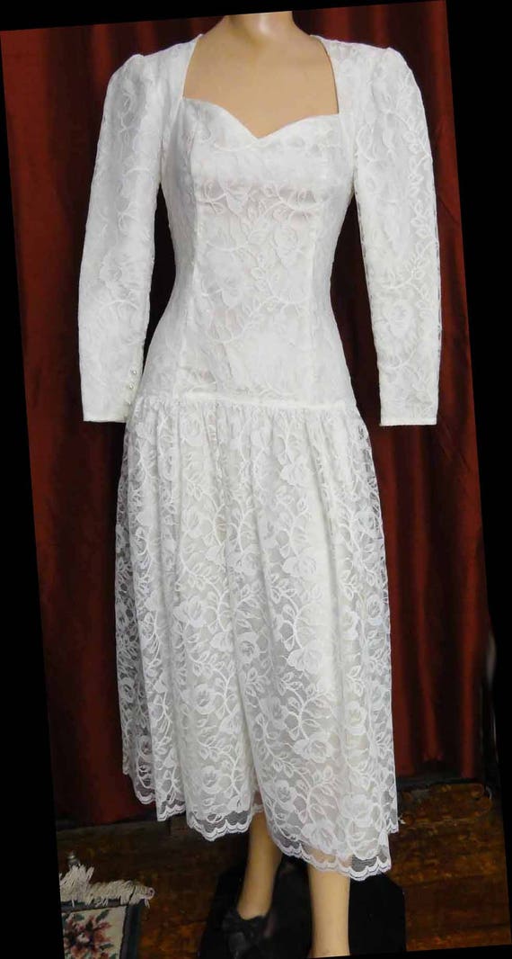 Vintage 1980s Party Dress Gunne Sax White Lace Dr… - image 7