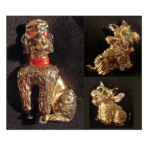 Dog Scatter Pins Vintage 1960s Brooch Lot 3 Scottie and Poodle Dog Pins Rockabilly Mid Century Modern